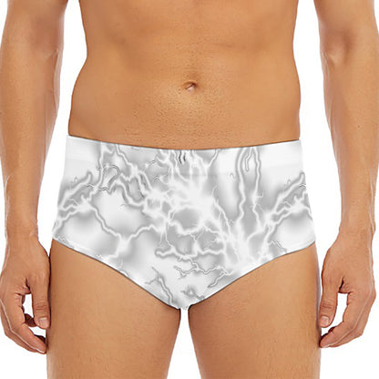 White Electric Lightning Print Men's Triangle Swim Briefs