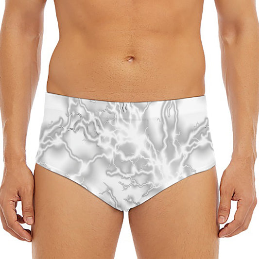 White Electric Lightning Print Men's Triangle Swim Briefs