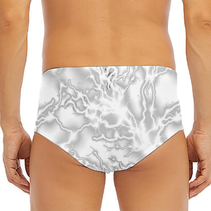 White Electric Lightning Print Men's Triangle Swim Briefs