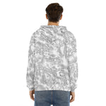 White Electric Lightning Print Men's Velvet Pullover Hoodie