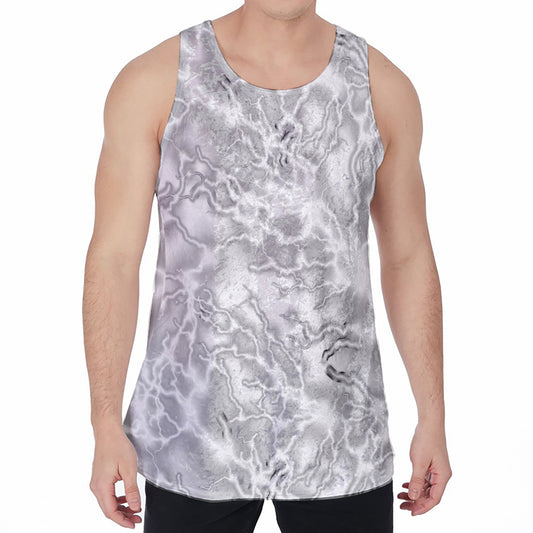 White Electric Lightning Print Men's Velvet Tank Top