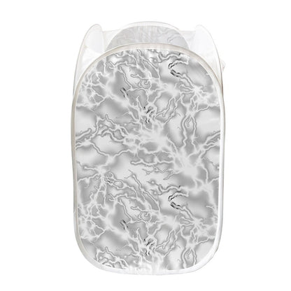 White Electric Lightning Print Mesh Laundry Hamper