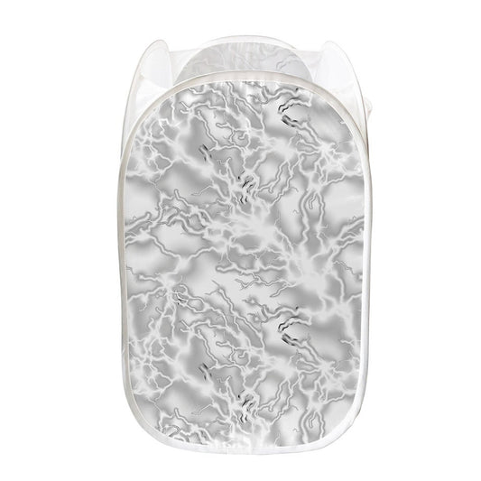 White Electric Lightning Print Mesh Laundry Hamper