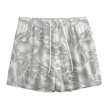 White Electric Lightning Print Mesh Shorts