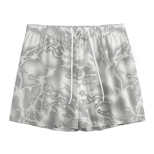 White Electric Lightning Print Mesh Shorts