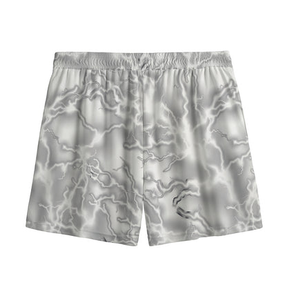 White Electric Lightning Print Mesh Shorts