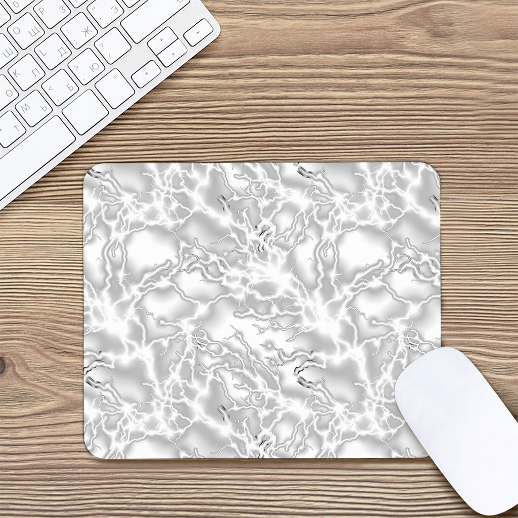 White Electric Lightning Print Mouse Pad