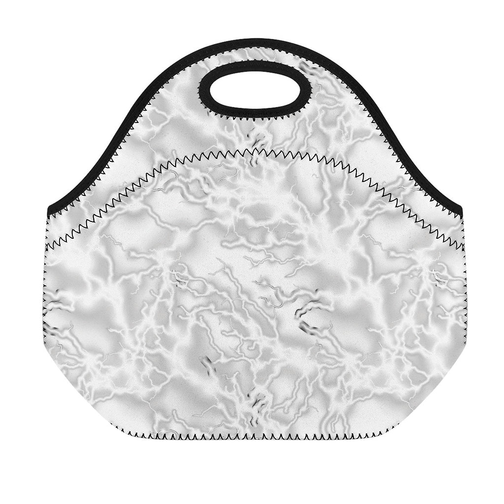 White Electric Lightning Print Neoprene Lunch Bag