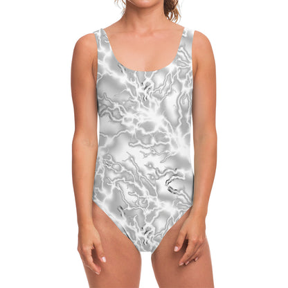 White Electric Lightning Print One Piece Swimsuit