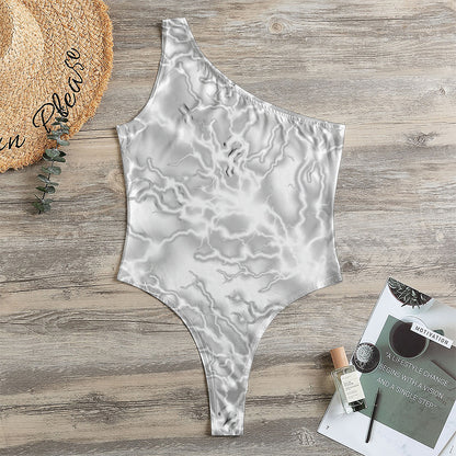 White Electric Lightning Print One Shoulder Bodysuit