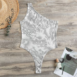 White Electric Lightning Print One Shoulder Bodysuit