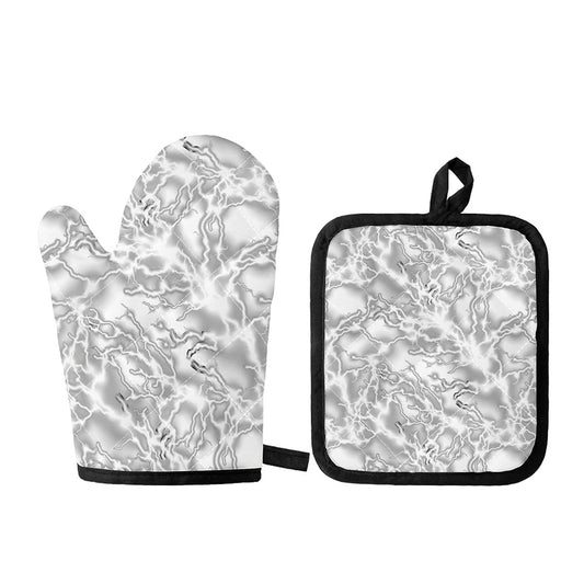 White Electric Lightning Print Oven Mitt And Pot Holder Set