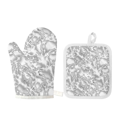 White Electric Lightning Print Oven Mitt And Pot Holder Set