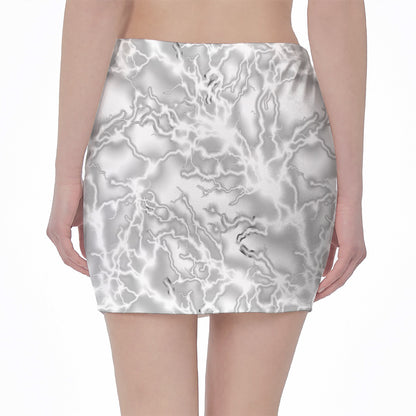 White Electric Lightning Print Pencil Mini Skirt
