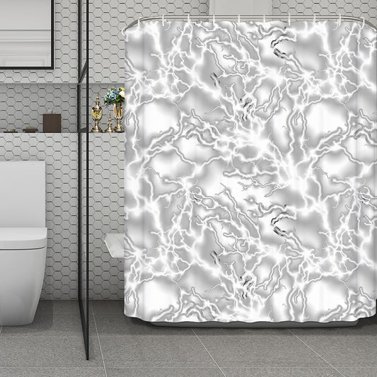 White Electric Lightning Print Polyester Shower Curtain