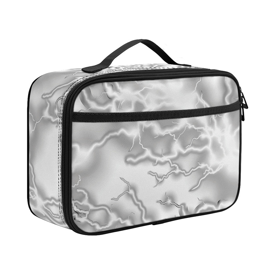 White Electric Lightning Print Portable Lunch Bag