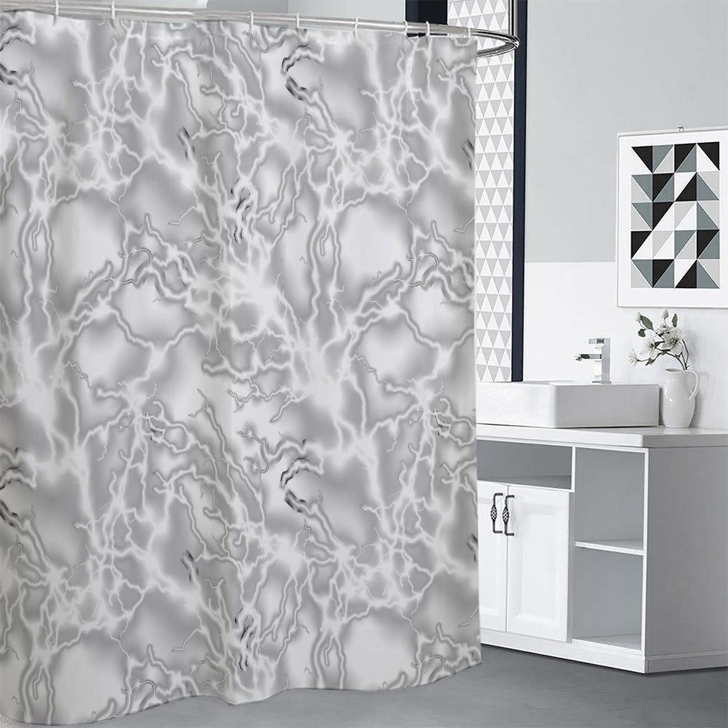 White Electric Lightning Print Premium Shower Curtain