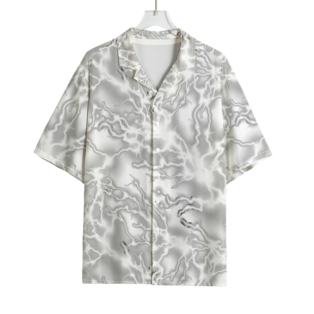 White Electric Lightning Print Rayon Hawaiian Shirt