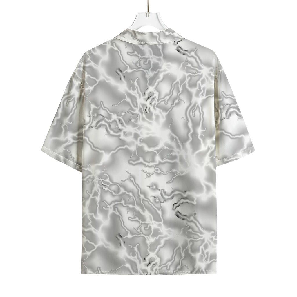 White Electric Lightning Print Rayon Hawaiian Shirt