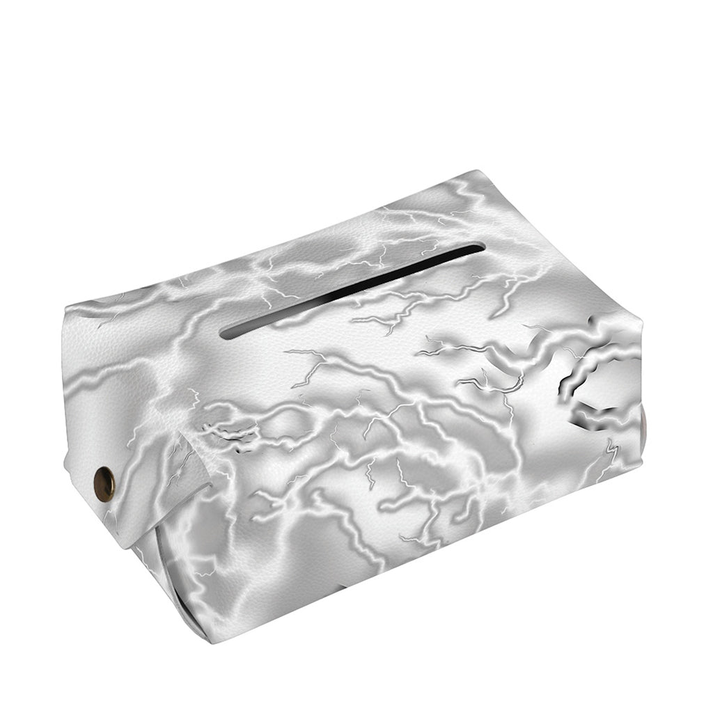 White Electric Lightning Print Rectangle Tissue Box Cover