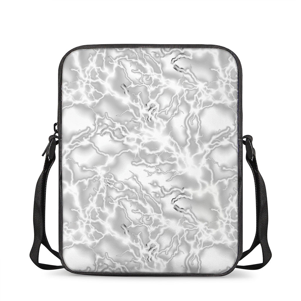 White Electric Lightning Print Rectangular Crossbody Bag