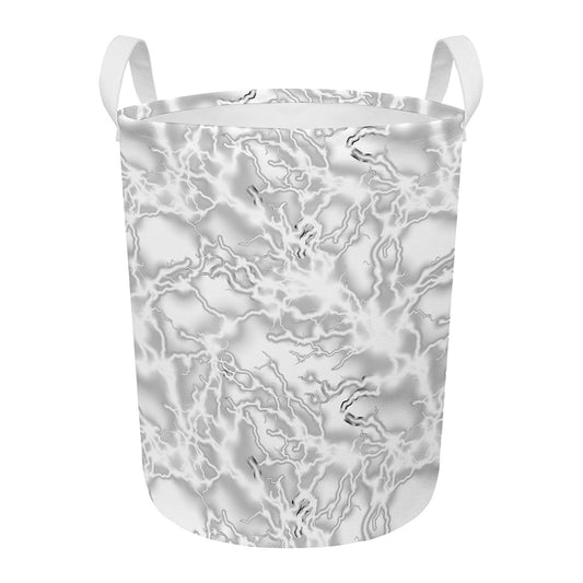 White Electric Lightning Print Round Laundry Basket