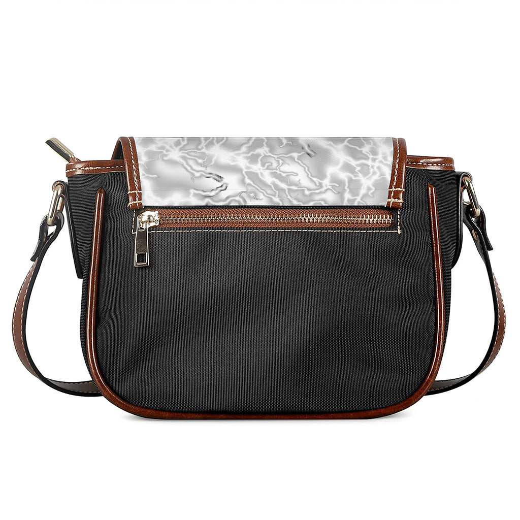 White Electric Lightning Print Saddle Bag