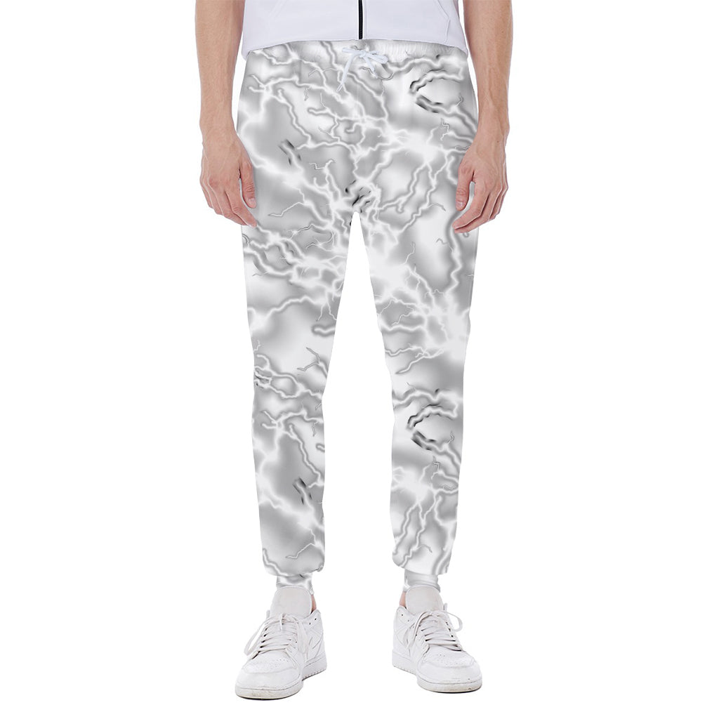 White Electric Lightning Print Scuba Joggers