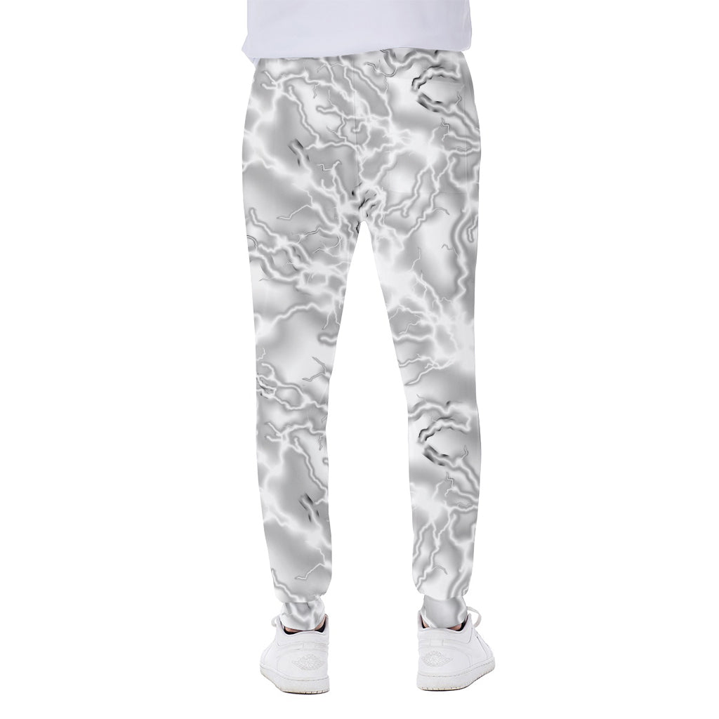 White Electric Lightning Print Scuba Joggers