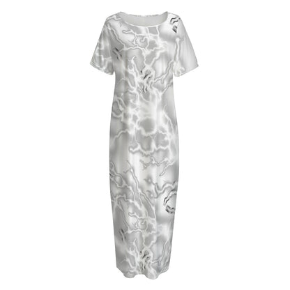 White Electric Lightning Print Short Sleeve Long Nightdress