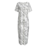 White Electric Lightning Print Short Sleeve Long Nightdress