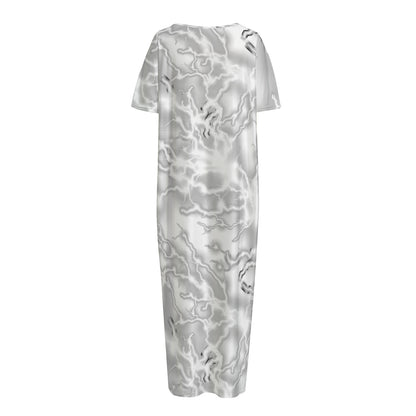 White Electric Lightning Print Short Sleeve Long Nightdress