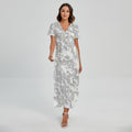 White Electric Lightning Print Short Sleeve Maxi Dress