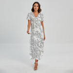 White Electric Lightning Print Short Sleeve Maxi Dress