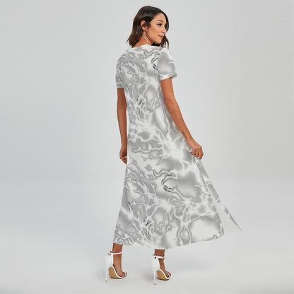 White Electric Lightning Print Short Sleeve Maxi Dress