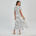 White Electric Lightning Print Short Sleeve Maxi Dress