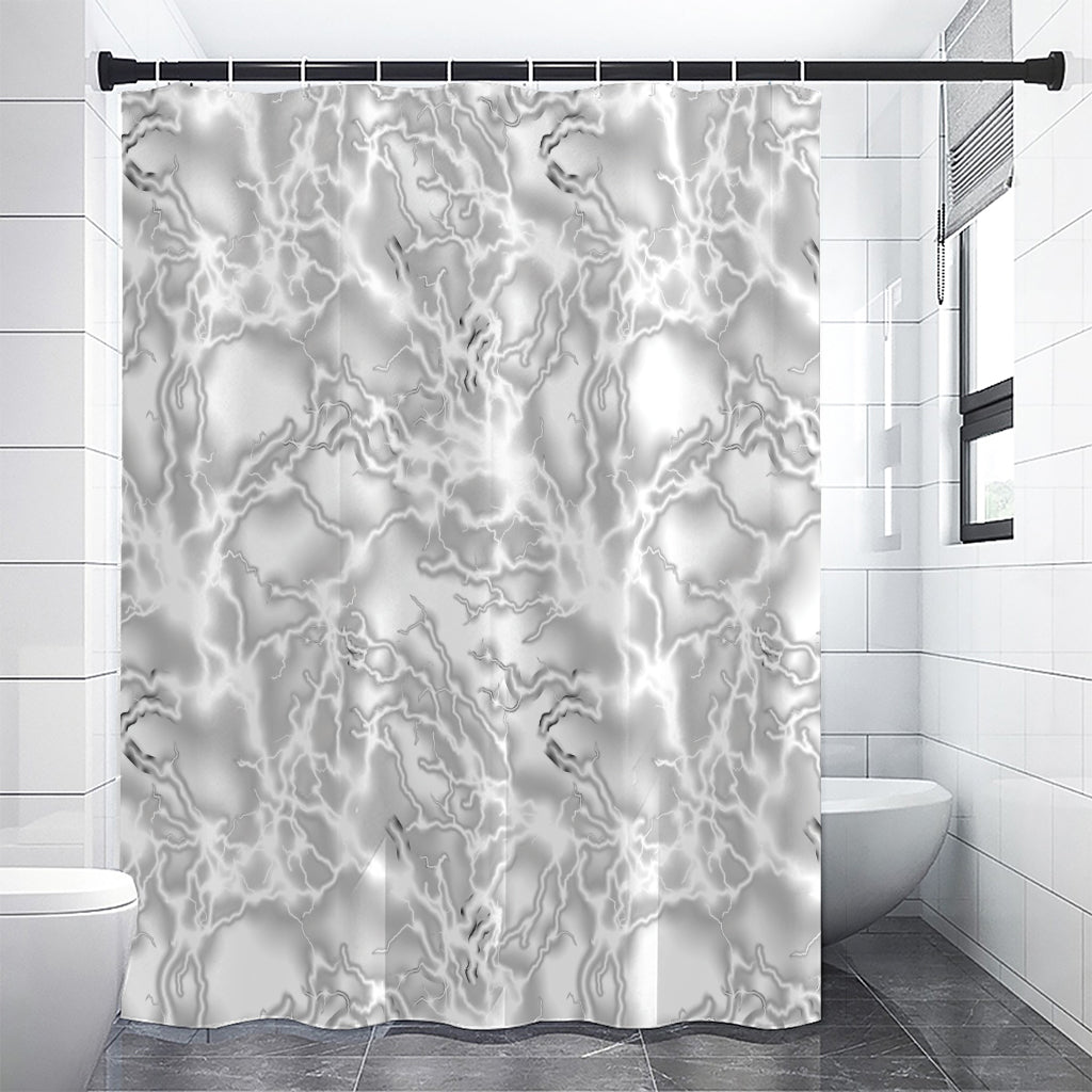 White Electric Lightning Print Shower Curtain