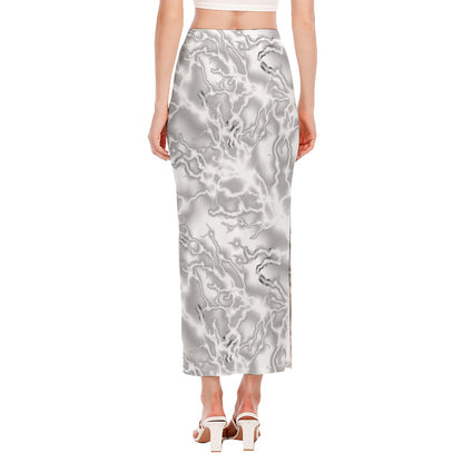 White Electric Lightning Print Side Slit Maxi Skirt