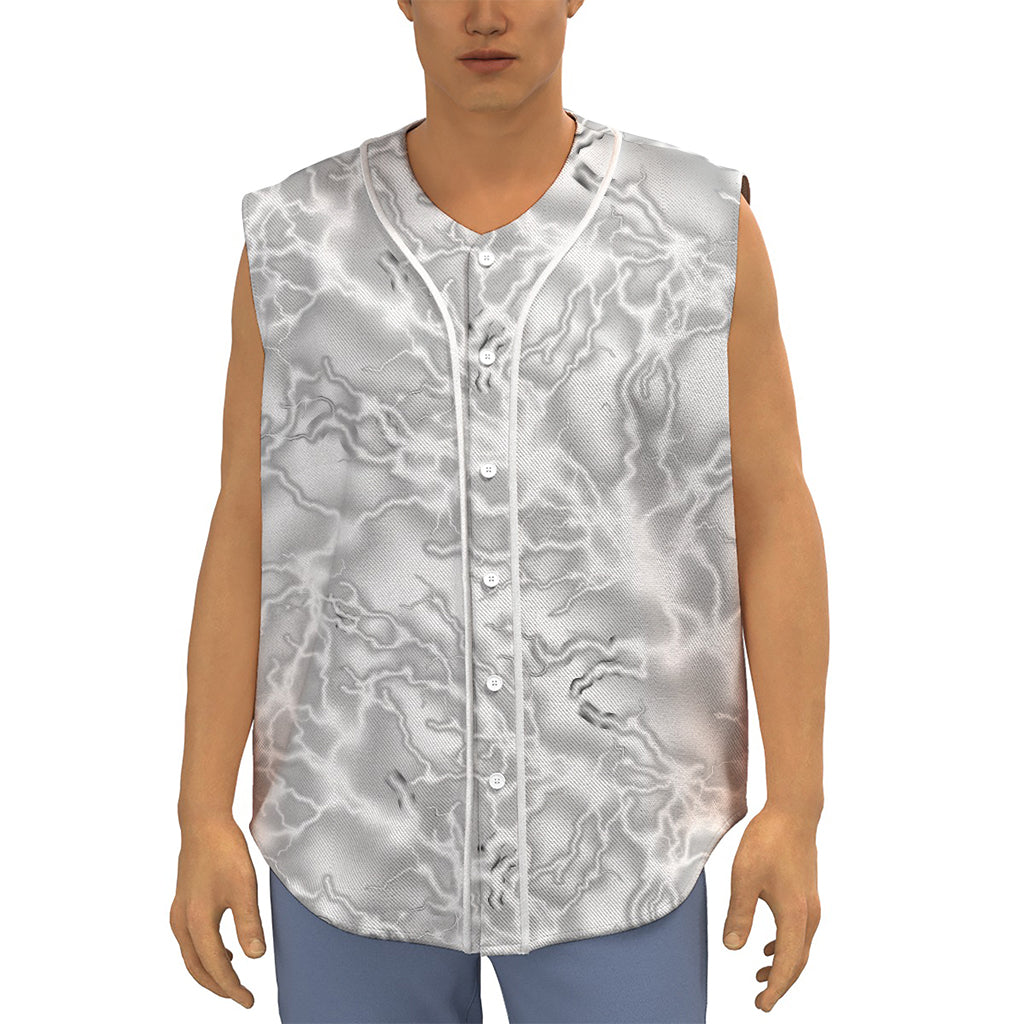 White Electric Lightning Print Sleeveless Baseball Jersey