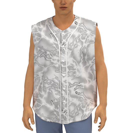 White Electric Lightning Print Sleeveless Baseball Jersey
