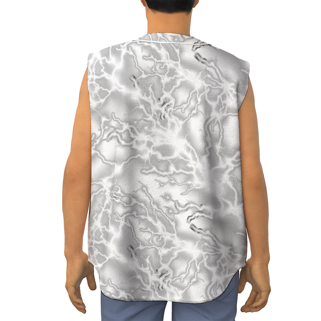 White Electric Lightning Print Sleeveless Baseball Jersey
