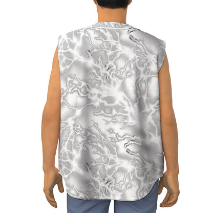 White Electric Lightning Print Sleeveless Baseball Jersey