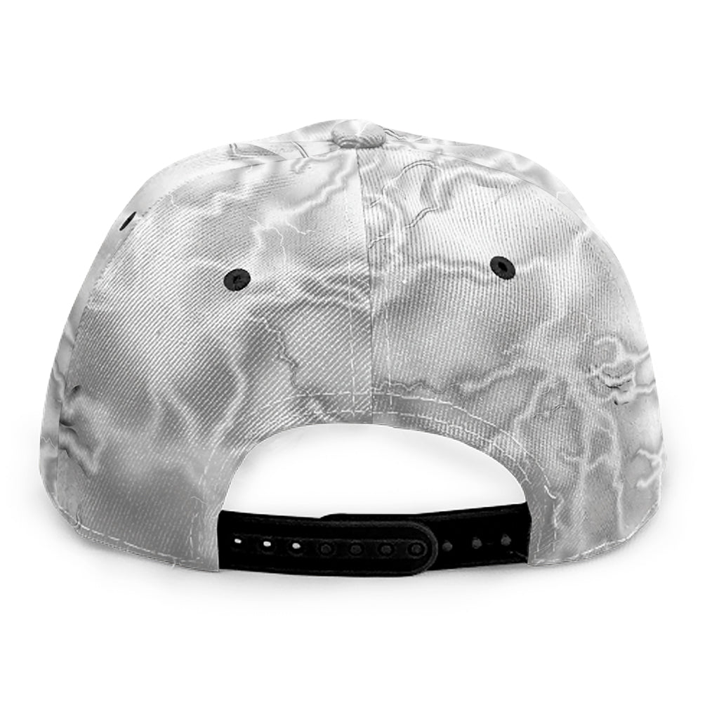 White Electric Lightning Print Snapback Cap