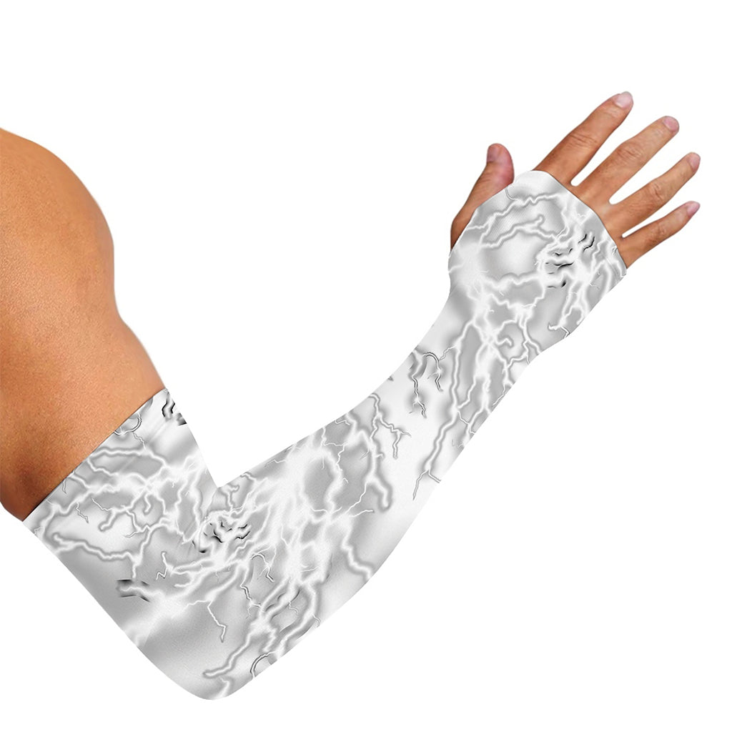 White Electric Lightning Print Sun Protection Arm Sleeves