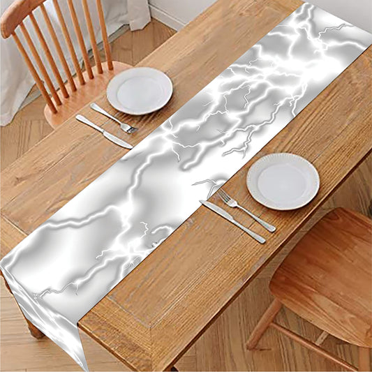 White Electric Lightning Print Table Runner