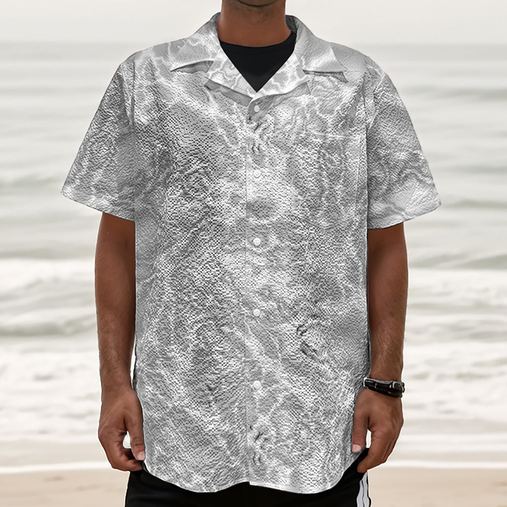 White Electric Lightning Print Textured Short Sleeve Shirt
