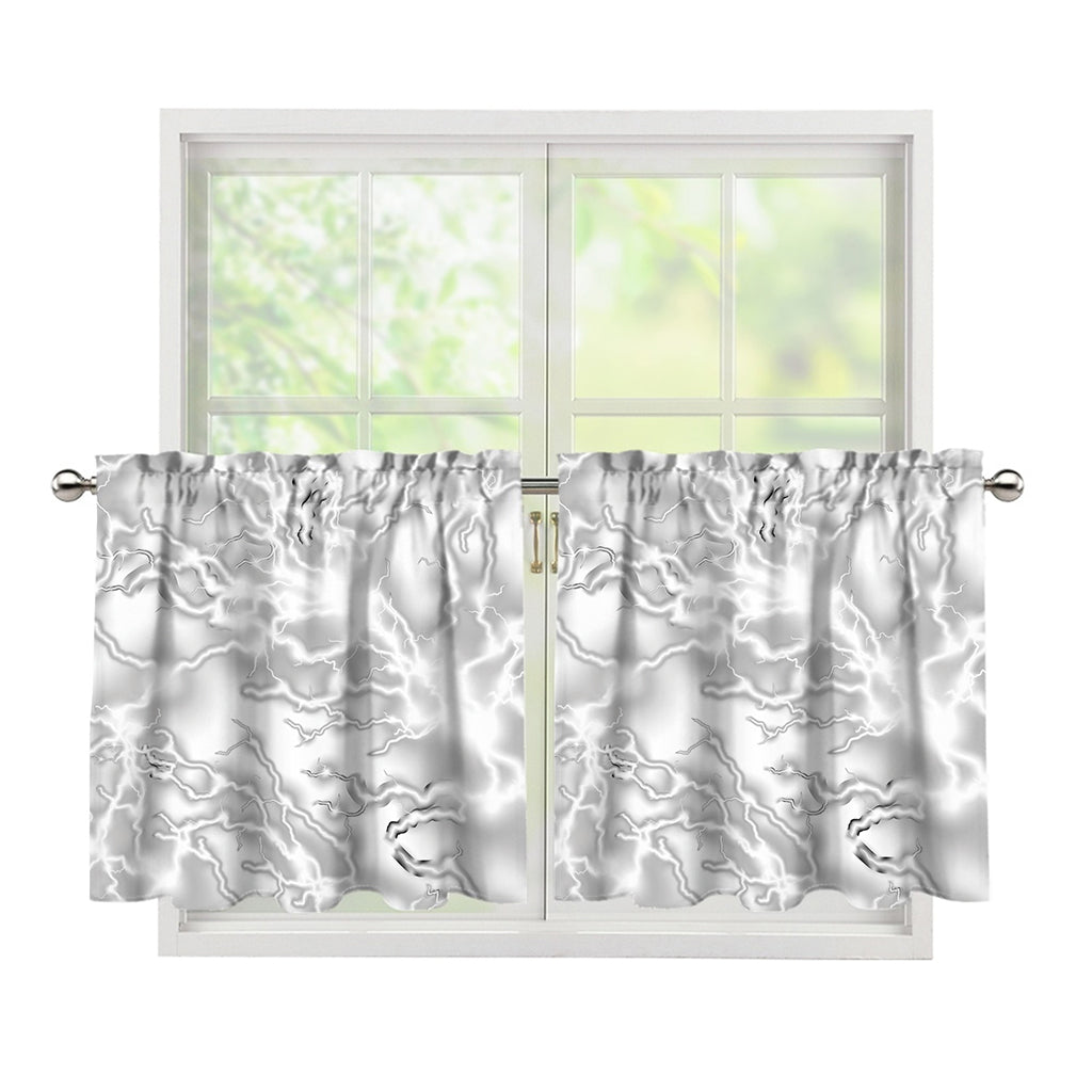 White Electric Lightning Print Tier Curtains
