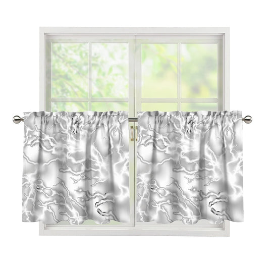 White Electric Lightning Print Tier Curtains