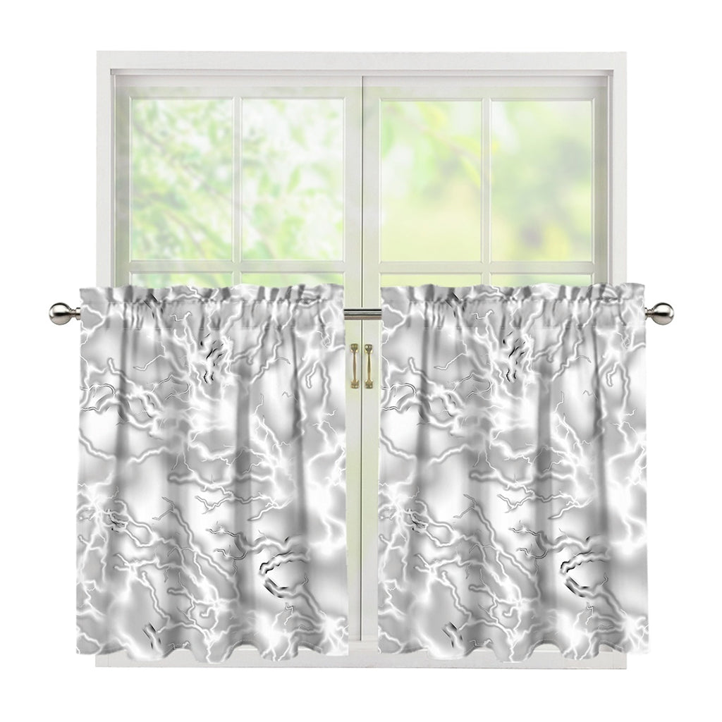 White Electric Lightning Print Tier Curtains