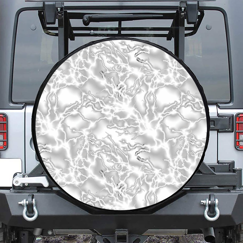 White Electric Lightning Print Tire Cover